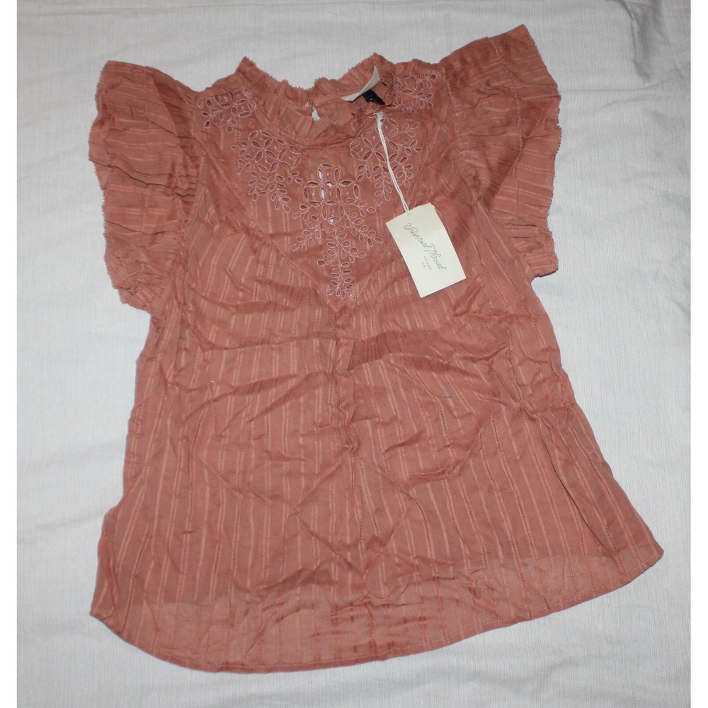 Universal Thread Size X-Small Eyelet Lace Blouse Ruffle Sleeve Brown